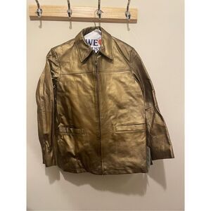 Vintage 90s excelled collection gold bronze gold leather jacket size medium